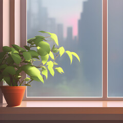 窓辺の植物,朝のイメージ, Generative, AI