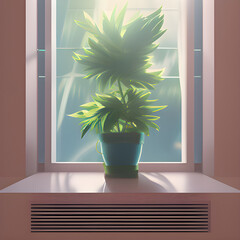 朝の風景,窓辺の植物, Generative, AI