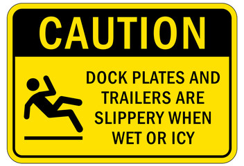 Ice warning sign and labels dog plate and trailers are slippery when wet