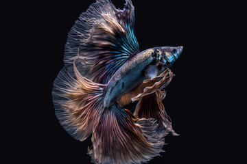 Fototapeta na wymiar Fish with a dark backdrop and an isolated betta splendens siamese fighting fish. Generative AI