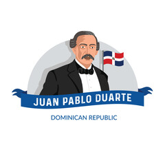 VECTORS. Editable banner of Juan Pablo Duarte, one of the founding fathers of Dominican Republic. January 26, Duarte Day, folk hero, public holiday, banner, flag