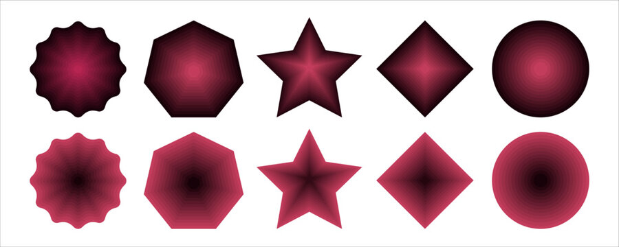 Geometric Shapes Viva Magenta. Vector Circle, Rhombus, Star, Heptagon, Polygon, Flower, Blot Pattern