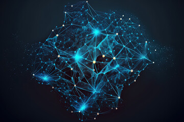 polygonal blue abstract background shapes network neural connections big data neural concept. Generative AI