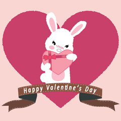 バレンタインデーにプレゼントを渡す女の子のウサギ