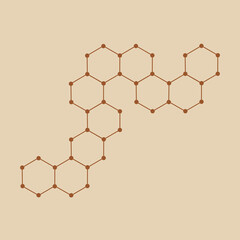 Brown hexagons on a beige background. honeycombs. Molecular network. geometric isolated illustration.