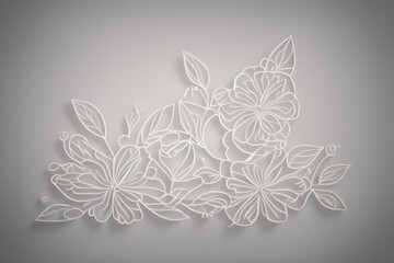 abstract white flower papercut decoration design on grey background for holiday season banner and greeting cards, generative AI