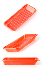 red plastic tableware food container isolated over the white background