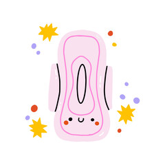 Cute funny menstrual pad. Vector hand drawn cartoon kawaii character illustration icon. Isolated on white background. Menstrual pad think concept
