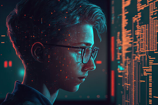 developing in progress. cropped shot of a young computer programmer looking through data. Generative AI