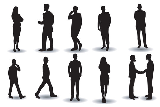 vector set of sillhouette business man standing on white background
