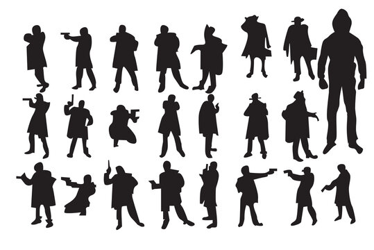 The Set of Robber- Gangster Silhouette- Vector Image on white background