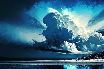 Inspirational landscape, blue weather. Generative AI