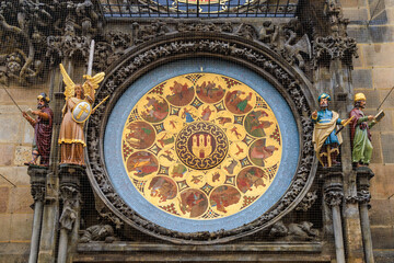 Prague Calendar dial close-up. The main attraction of the capital of the Czech Republic. Background