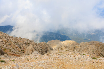 View from the top of Mount Tahtali of Antalya province in Turkey. Popular tourist spot for sightseeing and skydiving