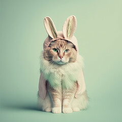 for dressed bunny on backdrop as pastel color Easter cat