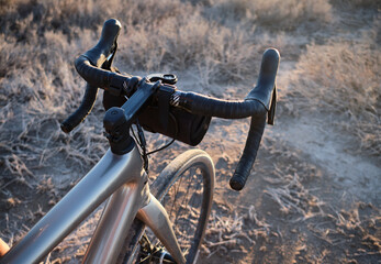 Fototapeta na wymiar Top view of a gravel bicycle riding