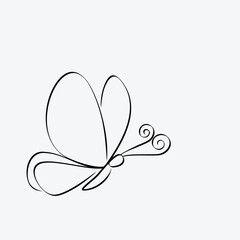 Butterfly Continuous Line Drawing. Black and white vector minimalist illustration of butterfly concept