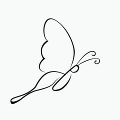 Butterfly Continuous Line Drawing. Black and white vector minimalist illustration of butterfly concept