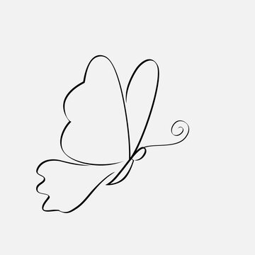 Butterfly Continuous Line Drawing. Black and white vector minimalist illustration of butterfly concept