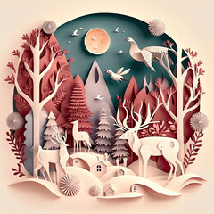 Winter christmas composition in paper cut style