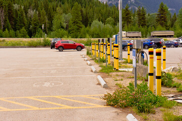 Unused electric vehicle charging stations.