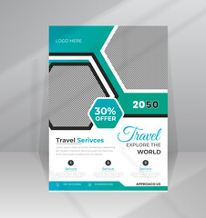 Travel and tour sale flyer template with photo for agency