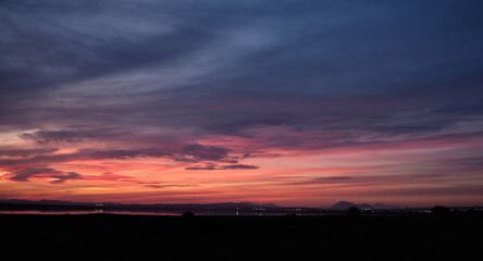 Blue pink evening sunset in the city.
Сolored sky at sunset