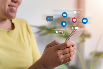 Women using smartphones. The concept of living on vacation and playing social media. Social Distancing, Working From Home concept. Social media and digitally online. Online shopping and transactions