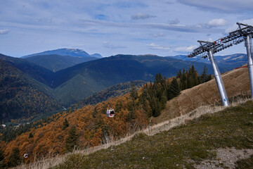 cable car with cabins in the mountains
autumn mood