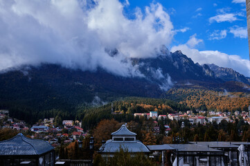 Cantacuzino Castle view of the building. A large beautiful area Autumn mood