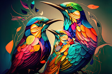 Fototapeta premium colorful birds and animals. Generative AI