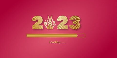 Chinese new year 2023 year of the rabbit red and gold flower.