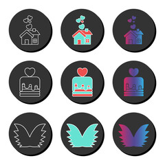 Valentines day and love universal icon set  with different styles. Ui ux element sign.