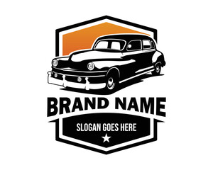 Obraz premium vector graphic illustration of a black classic chevy car on a white background view from the side. available eps 10. 