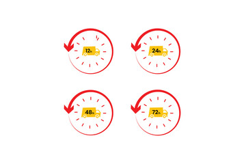 Various time stickers 12 24 36 and 48 hours clock with arrow order delivery service icon