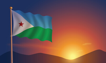 Djibouti flag sunset background  Vector Illustration
