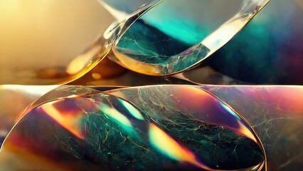 Horizontal organic geometry, beautiful reflections and refractions made of rainbow glass, abstract and modern delicate, Elegant, dramatic and exquisite design elements produced by Ai