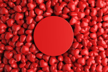 happy valentine day love couples celebration holiday festival. pile red heart shape love 3d party feast top view many ground elevation scatter. space for entering text. copy space. 3D Illustration.