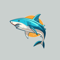 angry blue shark logo character mascot icon funny cartoon vector style
