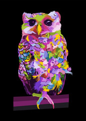 colorful owl on pop art style. vector illustration.