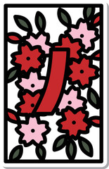ステッカー風ミニ花札　弥生　桜　赤短　3月　桜に赤短