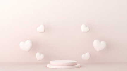 Valentine's Day podium abstract. scene with Valentine's object and pink background,  red, pink heart product display, luxury 3d render. stand for Valentine's gift, showcase, cosmetic, podium product.