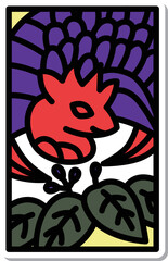 ステッカー風ミニ花札　師走　桐　鳳凰　12月　桐に鳳凰