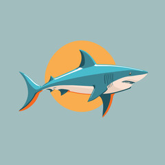 Obraz premium angry blue shark logo character mascot icon funny cartoon vector style