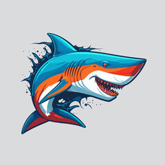 Fototapeta premium angry blue shark logo character mascot icon funny cartoon vector style