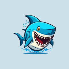 Naklejka premium angry blue shark logo character mascot icon funny cartoon vector style