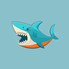 angry blue shark logo character mascot icon funny cartoon vector style