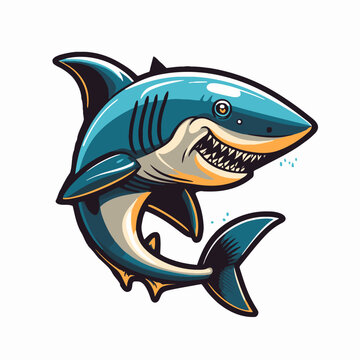 angry blue shark logo character mascot icon funny cartoon vector style