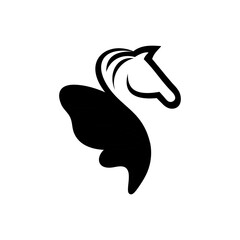 Horse vector logo design, wings, abstract art in black and white colors