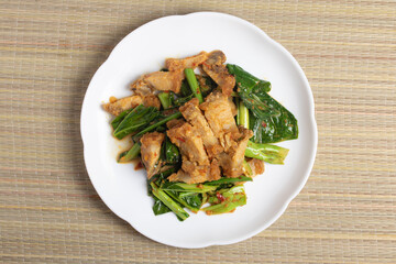 Stir Fried Crispy Pork Belly with Kale and Chili Paste